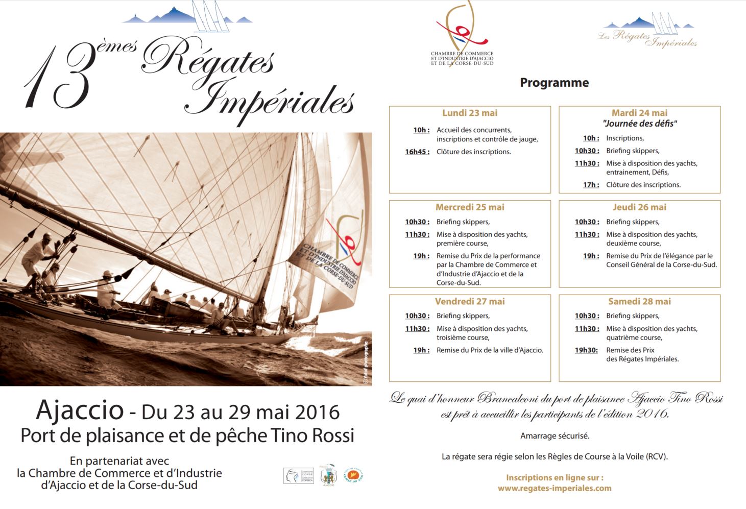 Le programme des Régates Impériales 2016